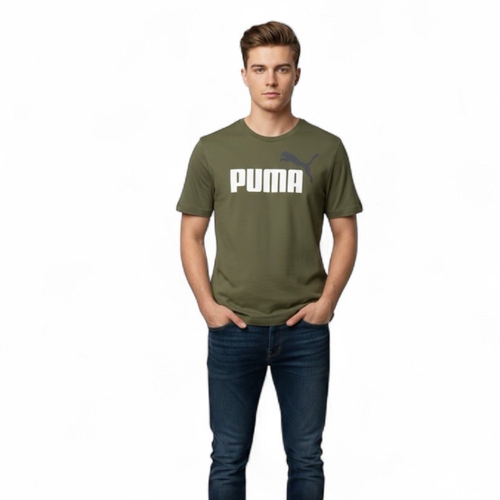 PUMA Men's Olive Green T-Shirt. Size L